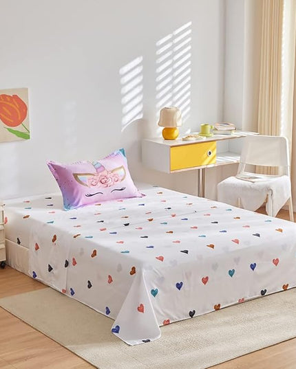 ADASMILE A & S Twin Unicorn Comforter Sets for Girls 6 Pieces Pink Floral Unicorn Bedding Set with Colorful Cute Love Heart Sheets Twin for Girls Unicorn Bed in a Bag Comforter for Home Decor - LeafyLoom
