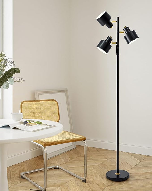 OYEARS Floor Lamp for Living Room Bright Lighting Tall Modern Industrial Vintage Standing Corner Lamps LED Metal Light Office Bedroom Study Gold Black White Matte Accent (3-Light, Black) - LeafyLoom
