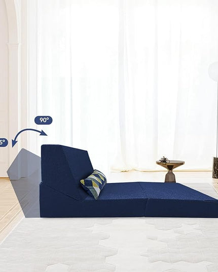 Folding Sleeper Chair Bed with Pillow Memory Foam Futon Sofa Couch Bed Lazy Chair for Living Room/Home Office/Apartment/Upstairs Loft，Washable Cover,Dark Blue - LeafyLoom