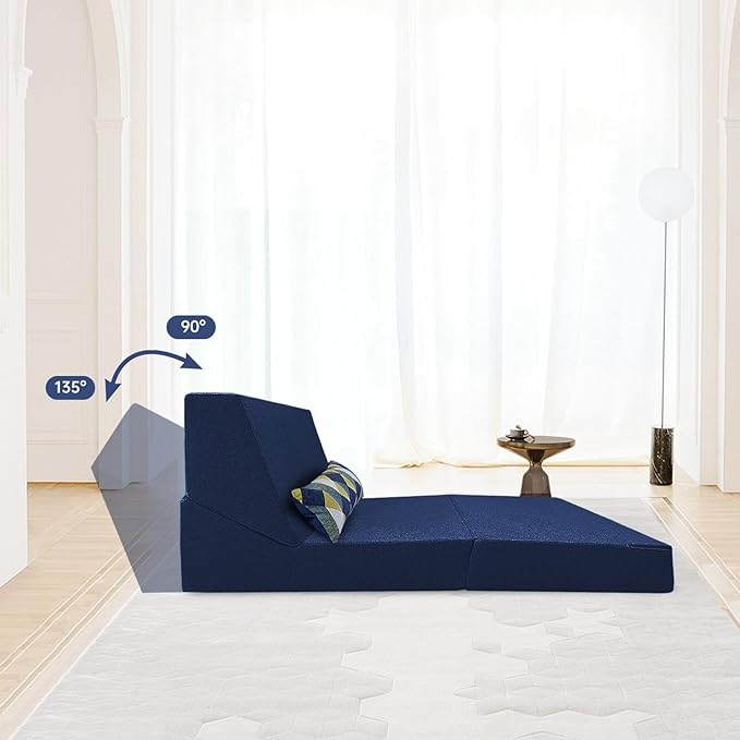 Folding Sleeper Chair Bed with Pillow Memory Foam Futon Sofa Couch Bed Lazy Chair for Living Room/Home Office/Apartment/Upstairs Loft，Washable Cover,Dark Blue - LeafyLoom