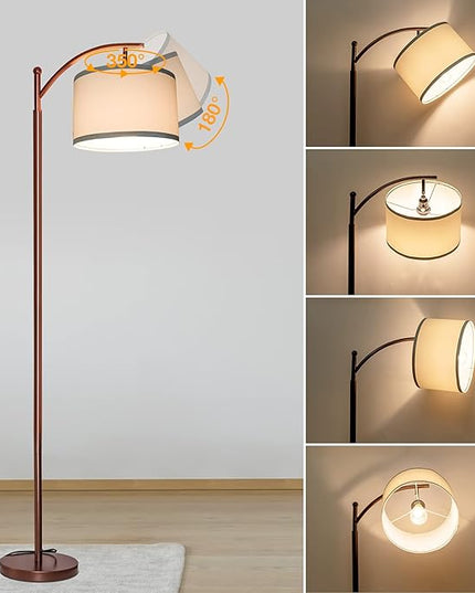 Dimmable Floor Lamp,Standing Lamp with Dimmer Brown Tall Pole Lamp with Adjustable Lamp Head Modern Floor Lamp with Hanging Shade Reading Floor Light for Living Room Bedroom 8W Bulb Included - LeafyLoom