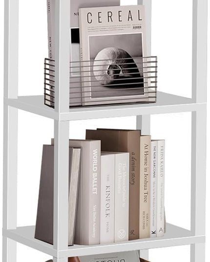 TUTOTAK Bookshelf, 5-Tier Tall Book Shelf, Narrow Bookcase for Small Space, DIY Stackable Bookshelf, for Living Room, Office, Study, Entryway, Industrial, White BS01BW005 - LeafyLoom