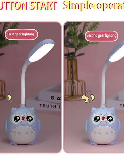 LED Desk Lamp for Kids, Mini Cute Owl Lamp Night Light, Foldable USB Rechargeable Reading Light Bedroom Children's Bedside Study (Blue) - LeafyLoom