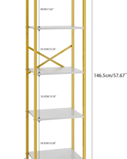 YMYNY Bookshelf, 5-Tier Ladder Shelf Organizer, Narrow Shelving Unit, Corner Storage Racks, Large Capacity Bookcase, for Home Office Living Room Balcony Bathroom, 57.7" H, Metal Frame,HBC005W - LeafyLoom