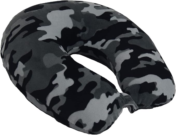 Adult Cozy Soft Microfiber Neck Pillow, Compact, Perfect for Plane or Car Travel, Black Camo - LeafyLoom