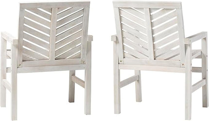 Walker Edison AZWC2VINWW Avalon Chevron Solid Acacia Wood Outdoor Chair, White Wash - LeafyLoom