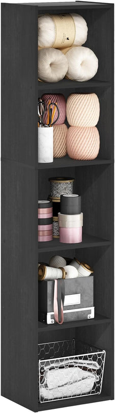 Furinno Luder Bookcase / Book / Storage, 5-Tier Cube, Blackwood - LeafyLoom
