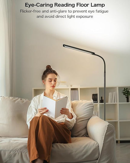 73" LED Floor Lamp,24W Super Bright Double-Sided Tall Standing Lamp with Timer,Remote and Touch Control,Adjustable Colors & Brightness Gooseneck Floor Lamps for Living Room Bedroom Office - LeafyLoom