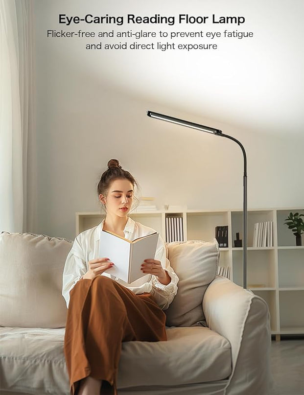 73" LED Floor Lamp,24W Super Bright Double-Sided Tall Standing Lamp with Timer,Remote and Touch Control,Adjustable Colors & Brightness Gooseneck Floor Lamps for Living Room Bedroom Office - LeafyLoom