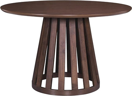 5-Piece Retro Vintage Style Wooden Round Dining Table Set with 4 Upholstered Chairs with Rattan Backrests for Kitchen, Breakfast Nook, Living Room, Walnut, 47.2" L x 47.2" W x 29.9" H - LeafyLoom