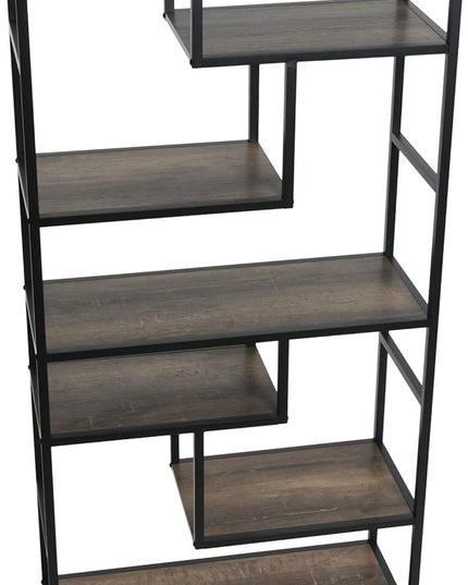 Household Essentials Jamestown Tall 6 Shelf Open Storage Bookshelf Ashwood Rustic Wood Grain and Black Metal - LeafyLoom