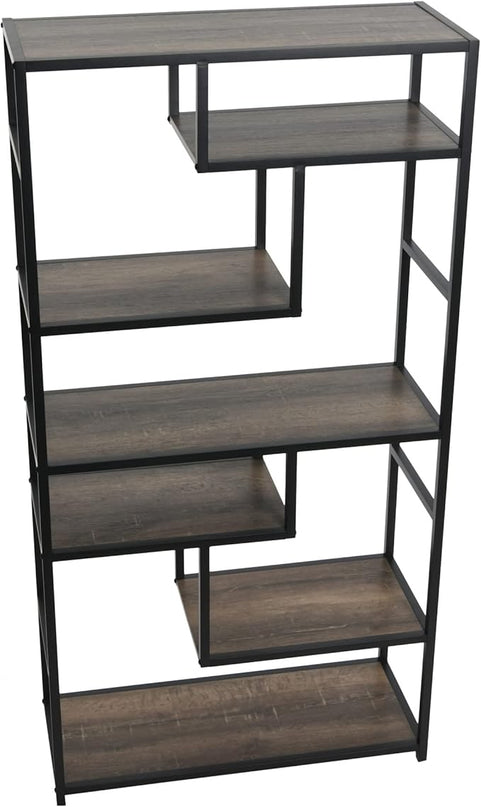 Household Essentials Jamestown Tall 6 Shelf Open Storage Bookshelf Ashwood Rustic Wood Grain and Black Metal - LeafyLoom
