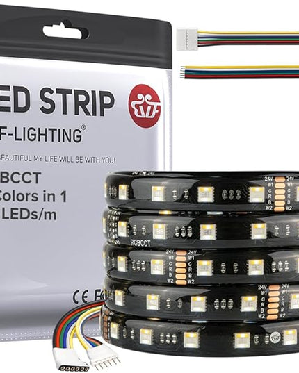 BTF-LIGHTING RGBCCT 5 Colors in 1 LED 5050SMD RGBWW RGB+Dimmable Tunable Color Temperature 2700K-6500K 16.4ft 60LEDs/m 300LEDs DC24V Multi-Colored Lights IP65 for Decoration(No Adapter or Controller) BTF-LIGHTING