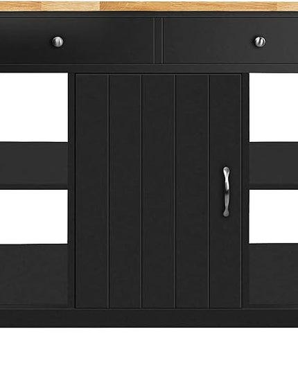 ChooChoo Kitchen Islands on Wheels with Wood Top, Utility Wood Movable Kitchen Cart with Storage and Drawers, Black - LeafyLoom