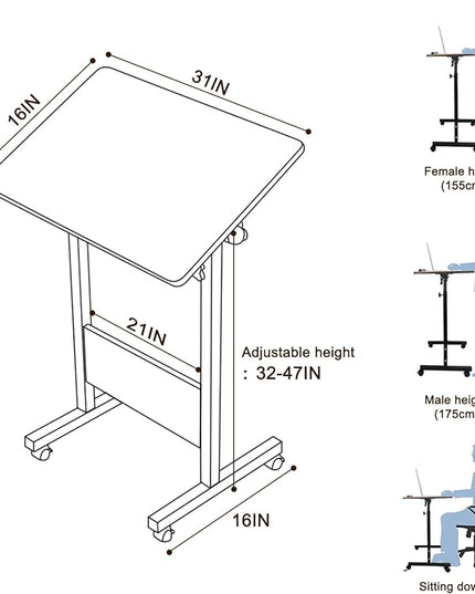 Adjustable Height Standing Desk, Writable Tempered Glass Desktop with Eraser, 360° Flip, Wheels – Ideal for Small Spaces and Home Offices, 31 in, White(Adjustable Height: 32-47 in) - LeafyLoom