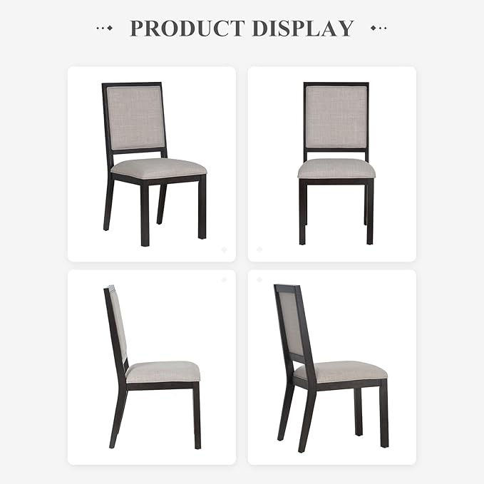 COLAMY Wood Dining Chairs Set of 4, Mid Century Modern Upholstered Kitchen Chairs,19 Inch Fabric Dining Chair with Back for Kitchen Dining Room,Brown - LeafyLoom