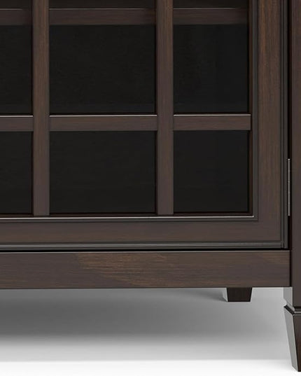 SIMPLIHOME Connaught Low Storage Cabinet, 60 inch, Chestnut Brown - LeafyLoom