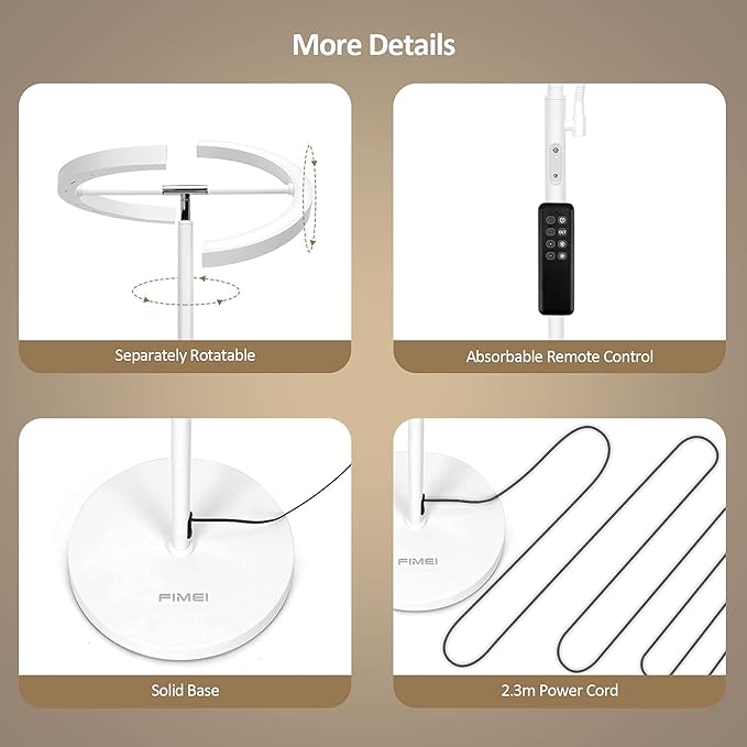 FIMEI Split Floor Lamp with Reading Light, Modern Bright LED Rotatable Standing Lamp with Stepless Dimming and 3000K-6000K Color for Living Room Bedroom Office, Touch and Remote Control, White - LeafyLoom