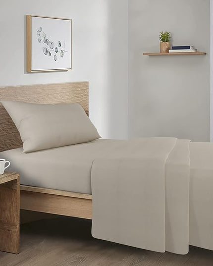 Comfort Spaces Cotton Flannel Breathable Warm Deep Pocket Sheets With Pillow Case Bedding, Twin, Solid Tan, 3 Piece - LeafyLoom