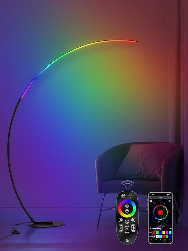 LEDIARY Arc Floor Lamp 65" Modern Standing Lamp with Remote, Black LED Arch Lamps for Living Room Bedroom Office, 3 Color Temperature & Stepless Dimmable Arched Reading Lamp - LeafyLoom