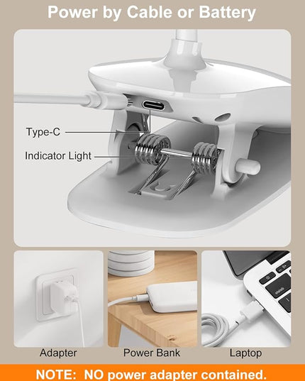 Desk Lamp, Table Lamp 1500mAh Dimmable Reading Lamp with Clamp and Type-C Charging Port, Desk Light for Home Office Reading Working Studying Gooseneck Adjustable Flexible - White - LeafyLoom