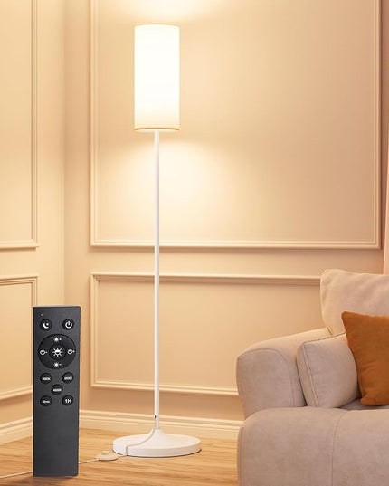 LED Floor Lamp for Living Room, Dimmable Standing Lamps with Foot Switch,Remote Custom Color Temperature White Pole Lamp with Lampshade,12W Led Bulb Tall Lamps for Bedroom Office Kid Room - LeafyLoom