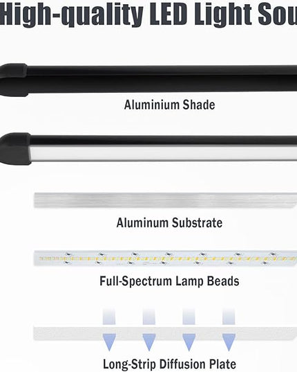 LED Desk Lamp with Clamp, Clamp Light with Adjustable Color Modes,Clip on Light with Long Flexible Gooseneck, Eye-Care Lamp Clamp for Study, Work, Home, Office, (Black, 12W) - LeafyLoom