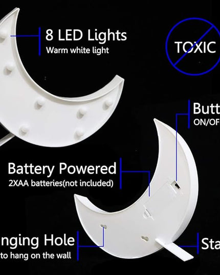 LED Moon Shaped Marquee Signs, Light Up Moon Night Lights Battery Operated Crescent Moon Lamp for Bedroom, Christmas, Birthday Party Decor-Moon(White) - LeafyLoom