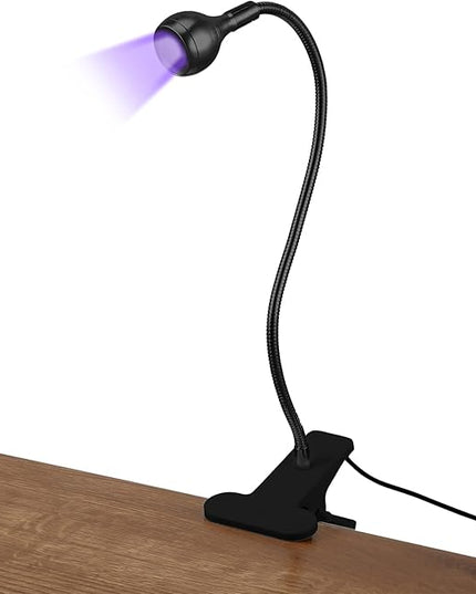 Big Chip 395nm UV LED Light Fixtures with Gooseneck and Clamp Mini Desk Light Clamp Portable Gooseneck for Outdoor Stall Gel Nail Curing, 5V USB Input(Black,1 Piece) - LeafyLoom