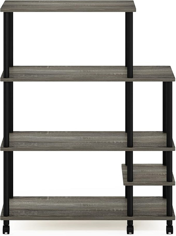 Furinno Turn-N-Tube Kitchen Shelf Cart, French Oak Grey/Black - LeafyLoom