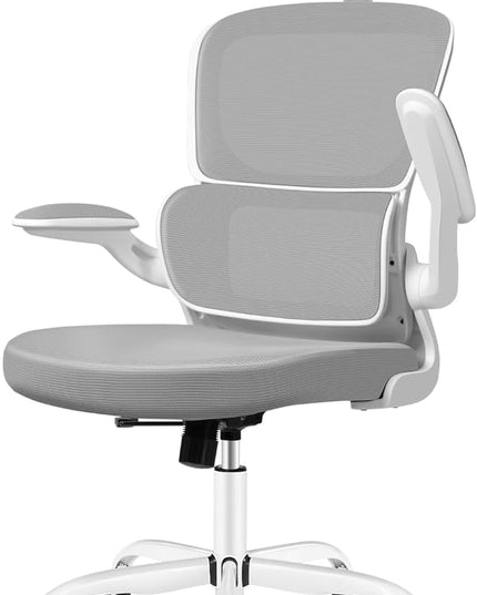 Ergonomic Office Chair, High Back Mesh Desk Chair with Lumbar Support and Adjustable Headrest, Computer Gaming Chair with Flip-up Armrests, Executive Swivel Chair for Home Office (LightGray) - LeafyLoom