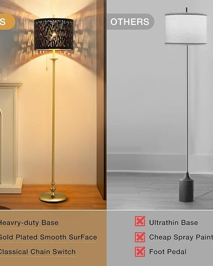 Luvkczc Traditional 60" Tall Standing Lamp for Living Room with Gothic Lampshade&Pull Chain - Tall Corner Reading Standing Lamp for Bedroom, Office, Home Decor (Bulb Included) - LeafyLoom