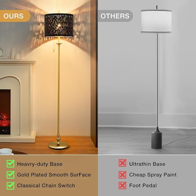 Luvkczc Traditional 60" Tall Standing Lamp for Living Room with Gothic Lampshade&Pull Chain - Tall Corner Reading Standing Lamp for Bedroom, Office, Home Decor (Bulb Included) - LeafyLoom