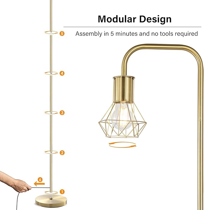 BoostArea Floor lamp,Industrial Floor Lamp,Standing Lamp with 6W LED Bulb,E26 Socket,On/Off Footswitch,Whole Metal,Modern Floor Lamp for Bedroom,Office, Living Room,Rustic,Vintage,Farmhouse - LeafyLoom