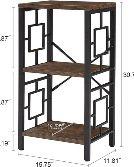 Small Bookshelf, 3 Tier Vintage Industrial Small Bookshelf for Small Spaces, Freestanding Open Shelf Bookcase, Versatile Bookcase for Home Office, Bedroom & Living Room, Retro Brown - LeafyLoom