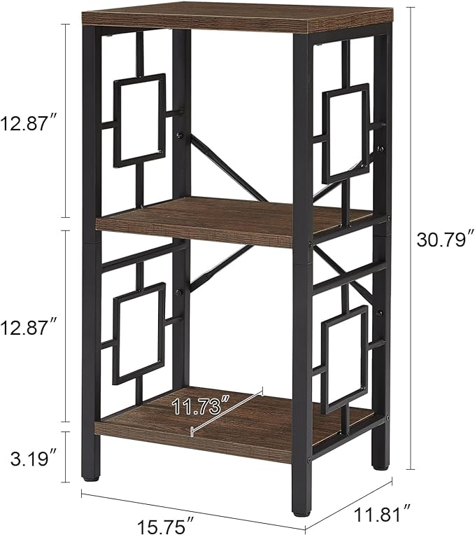 Small Bookshelf, 3 Tier Vintage Industrial Small Bookshelf for Small Spaces, Freestanding Open Shelf Bookcase, Versatile Bookcase for Home Office, Bedroom & Living Room, Retro Brown - LeafyLoom