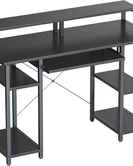 BANTI 47 Inch Computer Desk with Storage Shelves Monitor Stand Keyboard Tray, Home Office Desk, Study Writing Table, Black - LeafyLoom