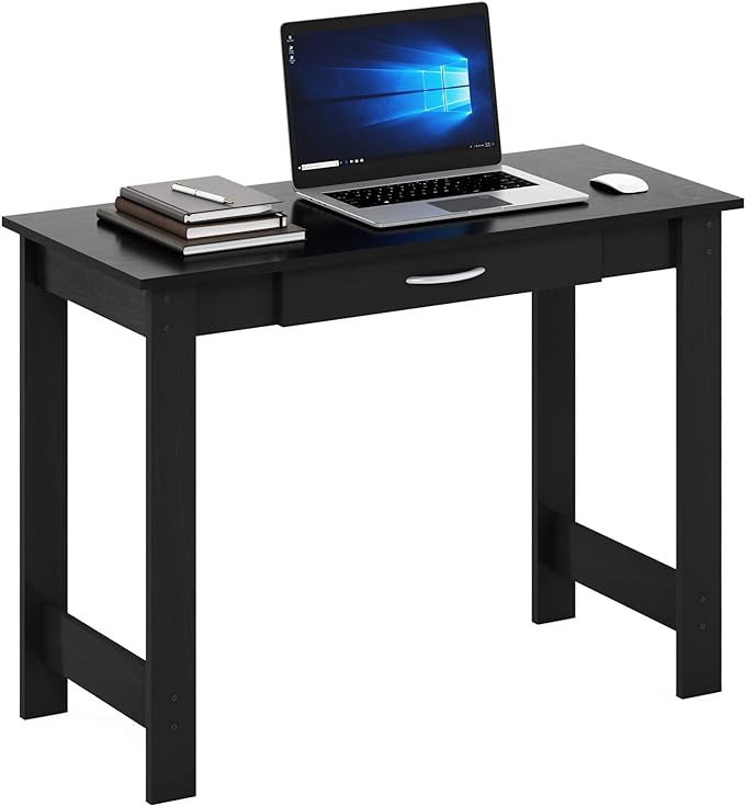 FURINNO Jaya Writing Desk For Residential Use With DrawerBlack, Blackwood, Large - LeafyLoom