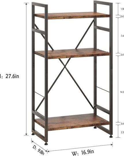 Bookshelf Organizer,3 Tiers Rustic Brown Small Bookcase for Small Space,Industrial Wooden Storage Bookcase Display Rack and Storage Organizer for Living Room and Home Office - LeafyLoom