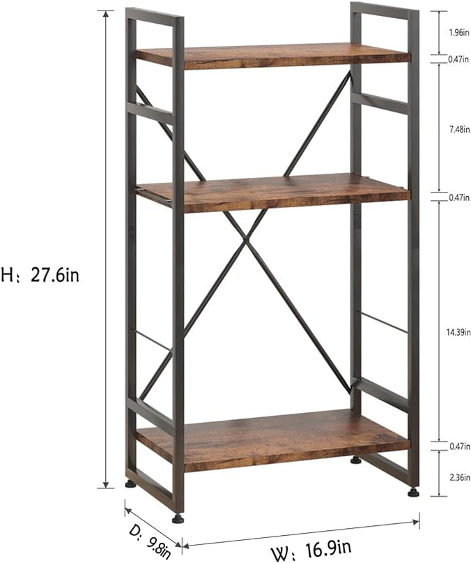 Bookshelf Organizer,3 Tiers Rustic Brown Small Bookcase for Small Space,Industrial Wooden Storage Bookcase Display Rack and Storage Organizer for Living Room and Home Office - LeafyLoom