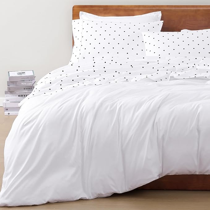 LANE LINEN 100% Organic Cotton Twin Sheets Set - 3 PC Bedding Sheets & Pillowcases - Breathable & Cooling Bed Sheets - Deep Pocket up to 15", Sheets for Twin Size Bed: Polka Dot (Black) - LeafyLoom
