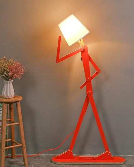Cool Creative Floor Lamps Wood Tall Decorative Corner Reading Standing Swing Arm Light for Living Room Bedroom Office Farmhouse Kids Boys Girls Gift - with LED Bulb (Orange) - LeafyLoom