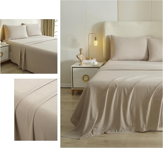 Beige Twin XL Sheet Set - Hotel Luxury Bed Sheets 3 Pieces Cooling Sheets for Twin XL Size Bed - Bedding Sheets & Pillowcase - 16" Deep Pocket - Wrinkle,Fade,Stain Resistant - LeafyLoom