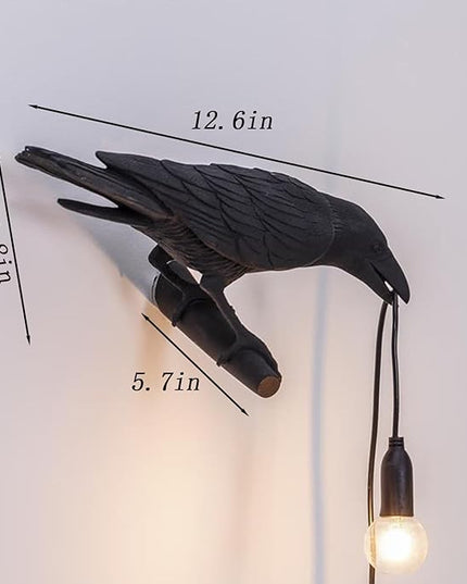 Raven Desk Lamp, Raven Lamp, Bird Lamp, Resin LED Bird Lamp for Bedroom/Office/Living Room/Farmhouse Art Deco with Plug (Left) - LeafyLoom