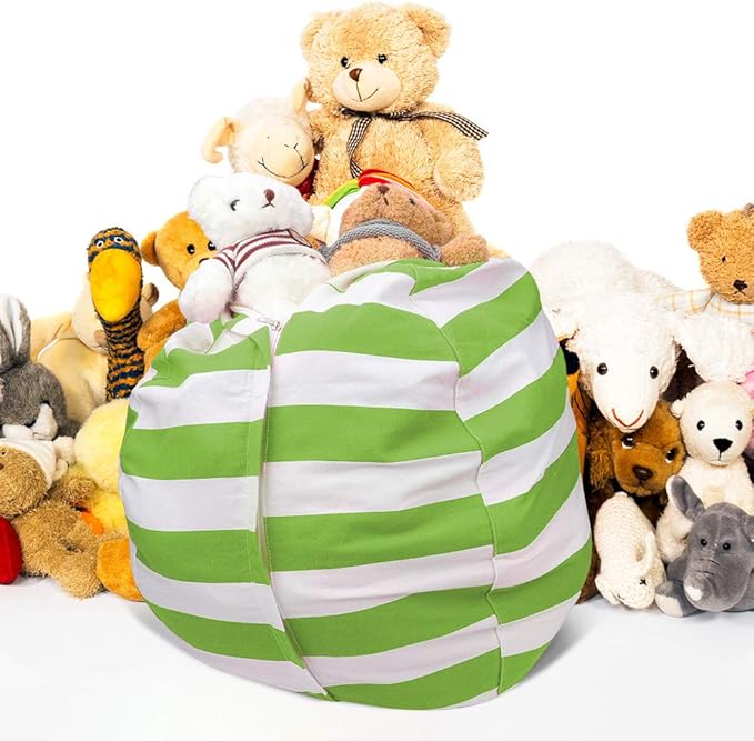 27Inch Stuffed Animal Storage Bean Bag Chair Cover for Kids room, Gifts for 3 4 5 6 7 8 9 Boys Girls Stuffed Animals Toy Storage Bags, New Year Gift-Green - LeafyLoom