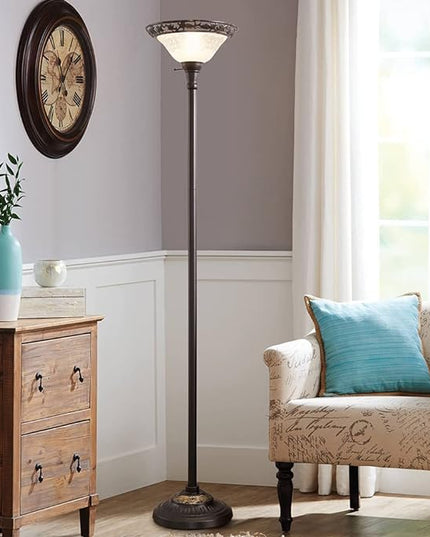 Luvkczc Victorian Floor Lamp, 70" Elegant Standing Lamp with Etched Glass Shade, Metal Body & Heavy Base, Vintage Tall Corner Lamp for bedroom, Living Room, Den, Office. No Bulbs (1 Head) - LeafyLoom
