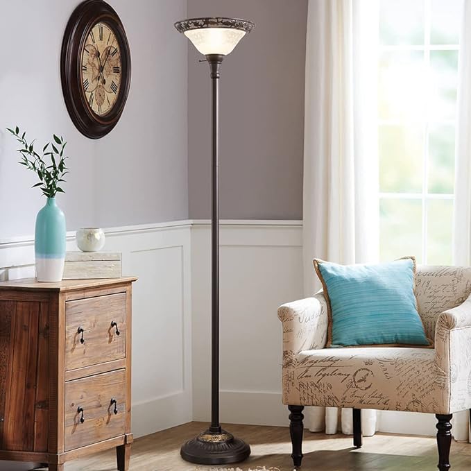 Luvkczc Victorian Floor Lamp, 70" Elegant Standing Lamp with Etched Glass Shade, Metal Body & Heavy Base, Vintage Tall Corner Lamp for bedroom, Living Room, Den, Office. No Bulbs (1 Head) - LeafyLoom