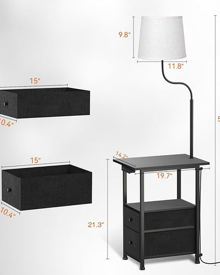 addlon Floor Lamp with Side Table, Nightstand with Charging Station, 3 Color Temperatures 9W LED Bulb, Floor Lamps for Living Room, Bedroom, Storage End Tables Living Room - Black - LeafyLoom