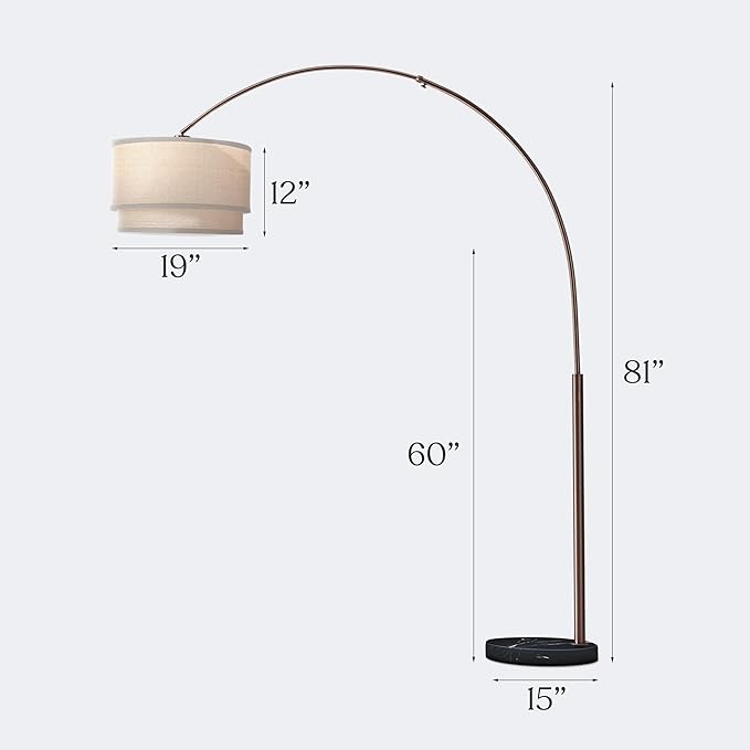 Brightech Mason Arc Floor Lamp - Modern Corner Standing Lamp with Unique Hanging Drum Lamp Shade for Living Room - Bright Overhead, Curved Hanging Light for Bedroom. Library, Den - Bronze - LeafyLoom