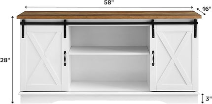 Walker Edison Richmond Modern Farmhouse Sliding Barn Door TV Stand for TVs up to 65 Inches, 58 Inch, Stone Grey - LeafyLoom